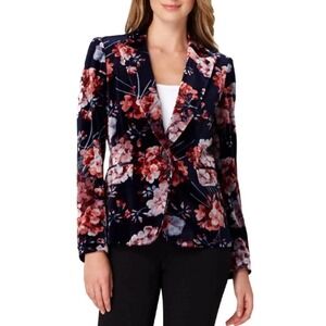 Tahari Women's Floral Velvet Navy Blazer Jacket Size 12 Moody Dark Academia